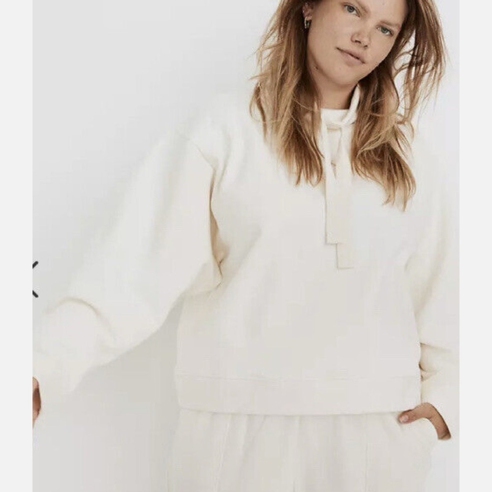 NWT Madewell MWL Ribbed Funnelneck Sweatshirt Medium Cream Relaxed Slouchy Boxy - Picture 3 of 9